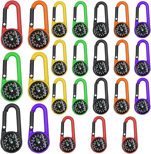 24 mini bussola con moschettone, portachiavi multifunzione con bussola per bambini, moschettone, bussola tascabile per attività all'aperto, viaggi, escursioni, campeggio, multicolore - Ysert