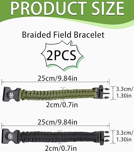 2pcs Bracciale Intrecciato in Corda Paracadute, Multifunzione, Sopravvivenza, Fischietto, Bussola, Attività Outdoor. - Ysert