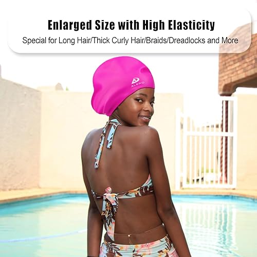 Alepo Cuffia da nuoto extra large per donne e uomini, in silicone resistente, per capelli lunghi con protezione per le orecchie, cuffia da nuoto unisex per adulti per capelli ricci lunghi e spessi e - Ysert