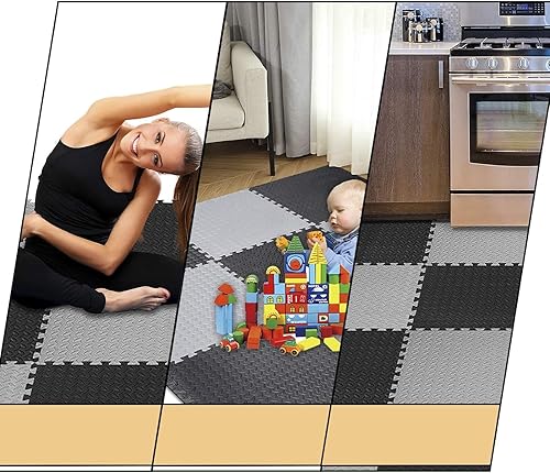 DOOHALO Tappetino per esercizi a puzzle, tappetino protettivo per palestra, 60 x 60 cm, cuscini in gomma antiscivolo, tappetini in schiuma EVA ad incastro per casa, fitness, sport, yoga, allenamento - Ysert
