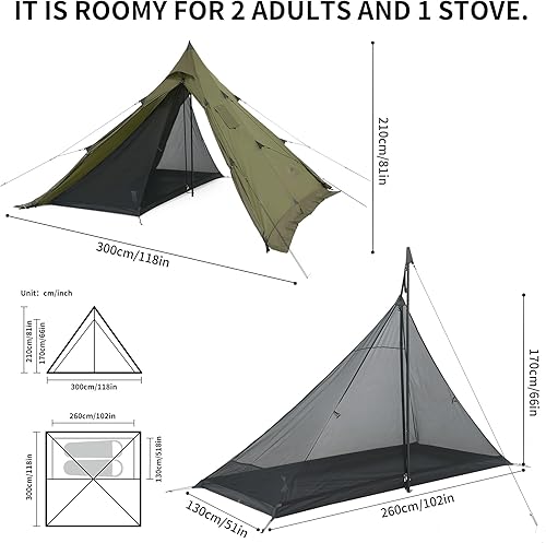 Naturehike Tenda Tipi Tende a cresta 3-4 Persone Tenda indiana Impermeabile Antivento Facile da montare Tenda a Piramide per il Campeggio all'aperto Famiglie - Ysert