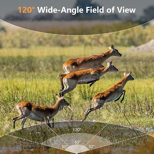 Fototrappola WiFi Bluetooth 8K 60MP, Fotocamera Caccia con Visione Notturna con APP, 120°Ampia Visuale Fototrappola Infrarossi Invisibili con Velocità di Trigger 0,2S, IP66, per la Fauna Selvatica - Ysert