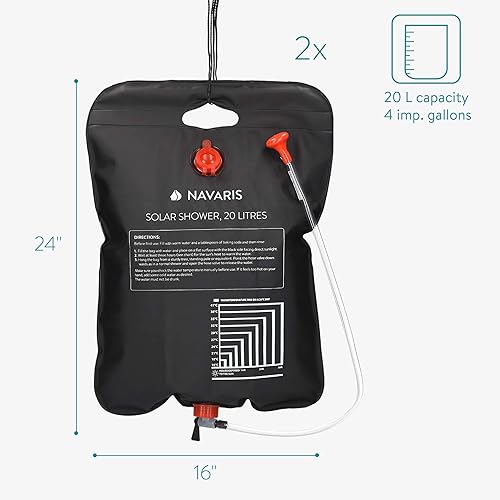 Navaris 2X Doccia Solare Campeggio Giardino - Serbatoio da 20L per Uso Esterno da Appendere - con Rubinetto soffione e Taschino - per Camping Spiaggia - Ysert