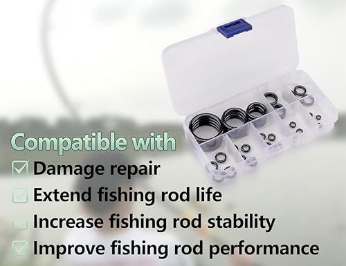 44 Pezzi Set di Anelli per Canna da Pesca,Anello terminale in Ceramica,Guide in Ceramica,Anello per Punta di Canna da Pesca,della Guida di Canna (Nero,3,76 mm-29,8 mm) - Ysert
