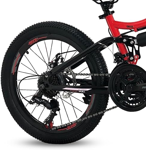 IBK Bicicletta Bici MTB 20'' Pollici Mountain Bike BIAMMORTIZZATA Ragazzo Cambio 21 Velocità Freni a Disco Rossa - Ysert