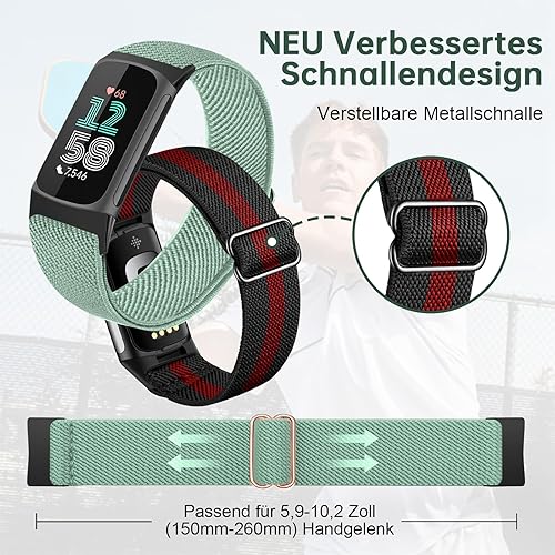 5 Pezzi Cinturino Compatibile con Fitbit Charge 6/5 per Donne e Uomini, Sportivo Ricambio in Nylon Regolabile Traspirante - Ysert