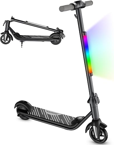 Monopattino elettrico per bambini 6-12 anni, motore 80W, velocità 6/12 km/h, autonomia 8 km, capacità 50 kg, display LED & luci arcobaleno, monopattino pieghevole per bambini - Ysert
