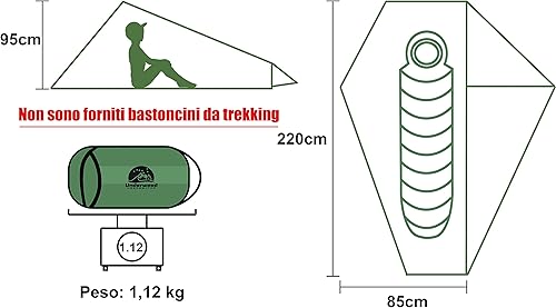 Tenda da Campeggio per 1/2 Persone - Tenda da Trekking Ultraleggera, Tenda Impermeabile, Tenda Compatta con Dimensioni ridotte per bicicletta, motociclo(Senza Bastoncini da Trekking) - Ysert
