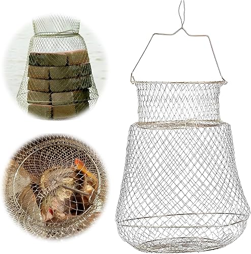 1 pezzo Rete da Pesca con Trappola per Granchi, Cestino Pieghevole per Granchi, Rete da Pesca Pieghevole in Metallo, Design pieghevole, può contenere più pesci, diametro: 30cm, altezza: 39cm - Ysert