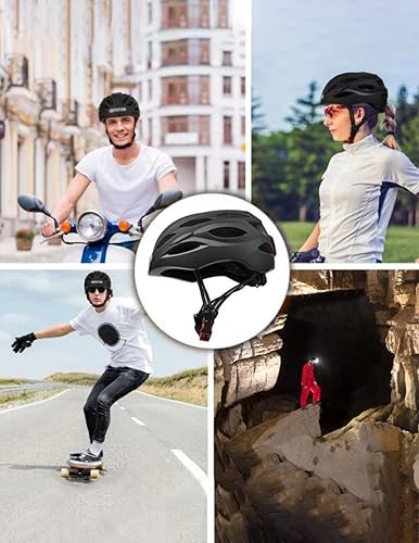 Casco da Bici e Monopattino con Spia Rossa + Luce Anteriore Bianca. Casco MTB, Bicicletta, Scooter; Leggero con fodera staccabile, Guscio in PC + EPS, 14 Prese d'aria e Cavo di ricarica USB. - Ysert