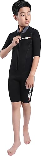 Cressi Endurance Kid Shorty Wetsuit 3 mm, Muta Shorty con Zip Sternale, Neoprene 3 mm Nero, Unisex Bambini e Ragazzi - Ysert