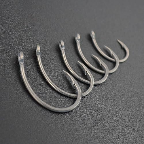 Hirisi 8011 - 50 ami da pesca da 2 a 10, con ardiglione, ganci per carpa con occhiello per la pesca alla carpa, in acciaio al carbonio, per boilie, diverse misure, confezione da 1 (50 pezzi) - Ysert