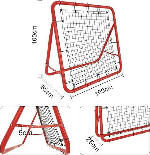YRHome Rete da Calcio Rimbalzo, 100 cm, per Vari Sport di Palla, 5 Gradini Regolabili, Pieghevole, Telaio in Acciaio su Entrambi i Lati - Ysert