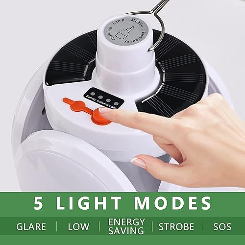 Lanterna da Campeggio a Led Solare, Luce da Campeggio 5 Modalità di Illuminazione, Lampade Ricaricabili da Esterno IPX7 Impermeabile per Tenda Campeggio Pesca Emergenza - Ysert