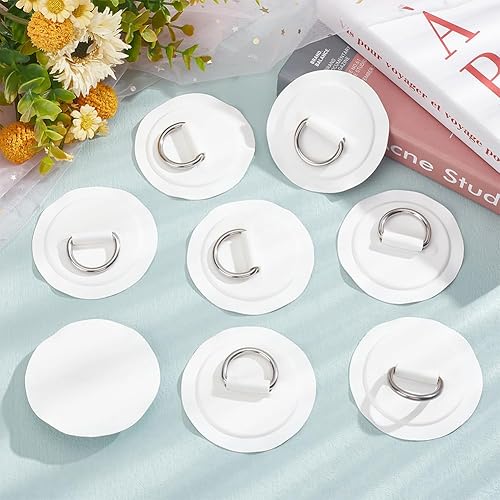 8 pezzi in acciaio inox D-ring Patch per gonfiabile barca kayak canoa D-ring PVC Patch Stand-Up Paddleboard Canoa Rafting Accessori (bianco) - Ysert