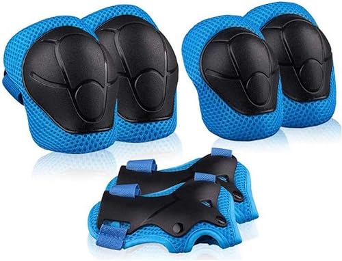 Set di protezioni sportive per bambini, 6 pezzi, protezioni per polsi, ginocchiere, gomitiere, protezione per bambini, skateboard, pattinaggio, ciclismo, equitazione, scooter, blu - Ysert
