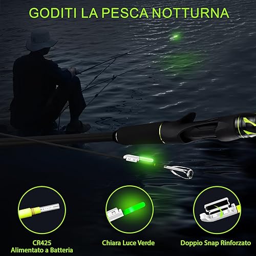 TobeBright Bastoncini Luminosi da Pesca, Pesca con Bastoncini Luminosi Notturni a LED per la Pesca Notturna, Pesca Mattutina, All'aperto e in Campeggio, Verde, Confezione da 5 - Ysert