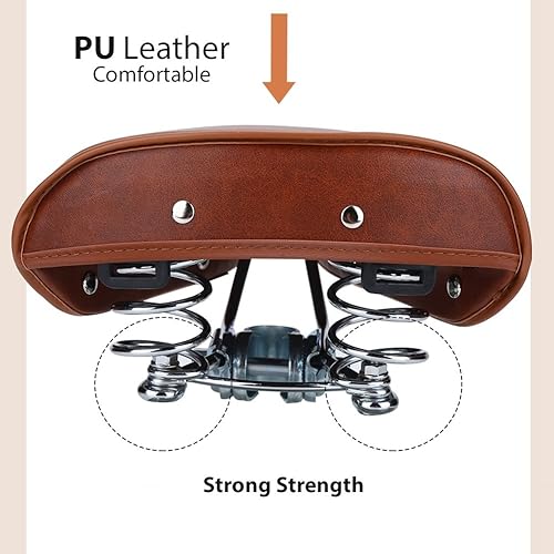 Sellino Bici Morbido Sella Bici Comoda per Uomo Donna, Rivetti Marroni comoda universali Sella Bici Durevole in Pelle PU Spring Spring - Ysert