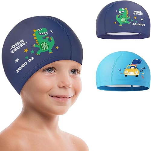 Echehi Cuffia Piscina Bambino Dinosauri 2 pezzi, Cuffia Piscina Uomo in Poliestere, Cuffia Piscina da 1 a 7 Anni - Ysert