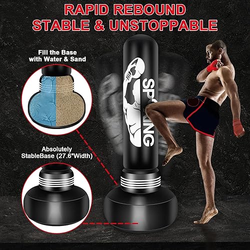 Heavy Punching Bags per Adulti - 69 ''Freestanding Boxing Bag con Stand per Uomini Formazione MMA Muay Thai Fitness - Ideale Standing Gonfiabile Kickboxing Bag - Ysert