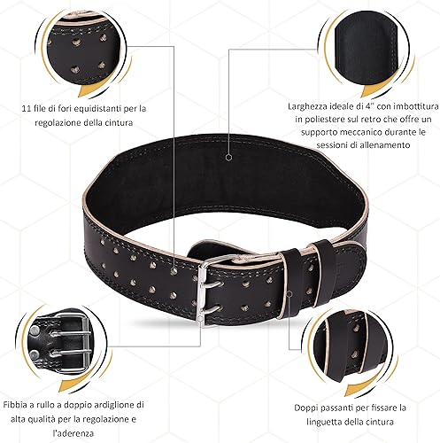 Cintura Palestra, 10,2 cm Largo Pelle bovina Cintura Uomo Donna, Cintura Powerlifting, Cintura Sollevamento Pesi, Cintura Bodybuilding Acciaio Rullo Fibbia Cintura Lombare Squat - Ysert