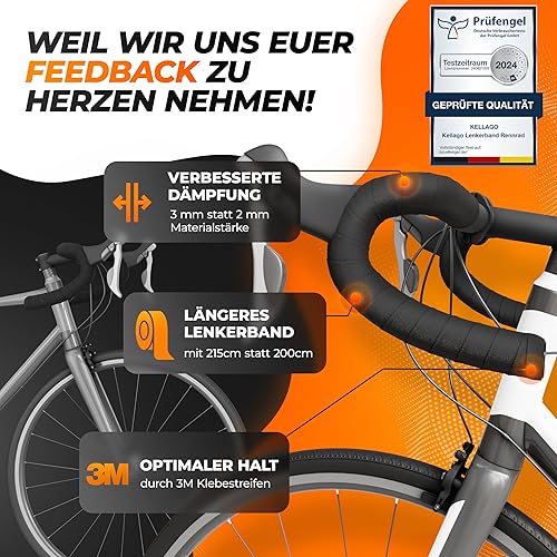 Kellago Nastro per manubrio bici da strada, nero, con pneumatici adesivi da 3 m, con e-book e 4 strisce adesive nere autoadesive, per bicicletta, per manubrio della bicicletta - Ysert
