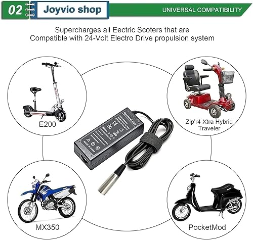 Caricabatteria per scooter 24V 2A per carrozzina Jazzy, Pride Mobility, Schwinn S300 S350 S400 S500 S650, Ezip 400 500 650 750 900 Mountain Trailz, Shoprider, Go-Go Elite Traveller SC40E SC44E XLR - Ysert