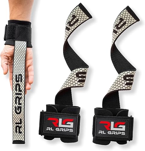 RL Grips® Straps Gym con Fasce per i Polsi per Il Sollevamento Pesi e Il Powerlifting - Fasce per la Schiena con Protezione per i Polsi - Maniglie da Palestra per Il Sollevamento Pesi - Ysert