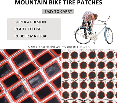 48 Pezzi Kit di Riparazione per Pneumatici di Bici Patch Gomma Bici Kit di Toppe per Riparazione Camera d'Aria Toppe di Gomma Patch Gomma Bici Toppe di Gomma per Riparazione - Ysert