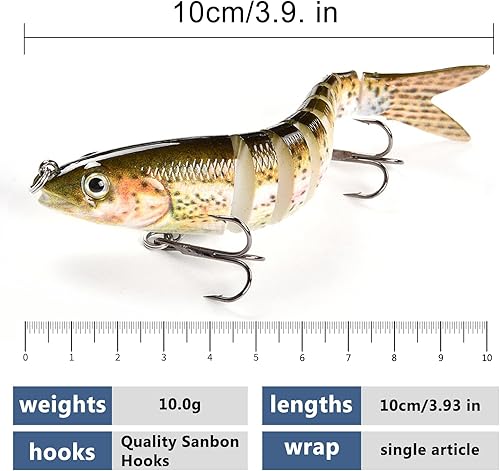 3 Pezzi Esca da Pesca Bionica,Fishing Swimbait Set,Pesca a più Sezioni Dura con Ganci,per Diversi Tipi Pesce - Ysert