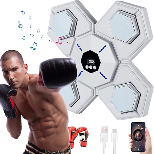 Macchina da Boxe Musicale, Intelligente Elettronica Boxing Machine Montato a Parete con Luce a LED, Bluetooth Elettronica Boxe Macchina da Parete con Guanti per Exercise, per Adulti e Bambini - Ysert