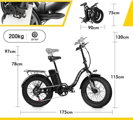 Bicicletta Elettrica Pieghevole, E-bike City Bike con Batteria Rimovibile da 48 V 18A/35Ah,Hydraulic Disc Brake, 20 x 4,0 Pollici Fat Tire, a 7 marce, Bici Elettrica per Adulto Uomo e Donna - Ysert