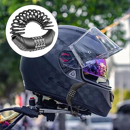 Lucchetto per bicicletta, 150 cm, 3,5 mm, 2 pezzi, in lega di zinco e PVC, con codice numerico a 4 cifre per casco da moto, casco da bicicletta, lucchetto da snowboard (nero) - Ysert