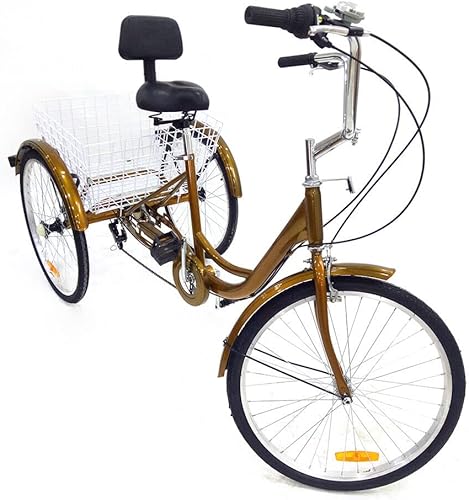 24', triciclo per adulti, 6 marce, bici cruiser a 3 ruote, con cestello grande, per attività all'aperto, shopping, tempo libero, picnic, per donne, uomini, anziani - Ysert