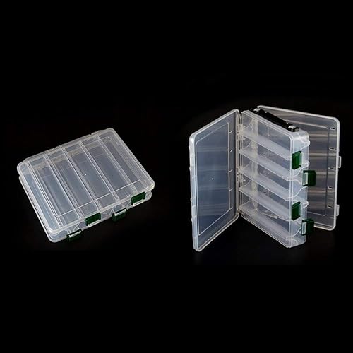 2pcs Scatola da Pesca, scatole di plastica da Pesca a Doppia Faccia per Esche Artificiali con 10 Scomparti per Kit Accessori da Pesca(20 * 17 * 4.5cm) - Ysert