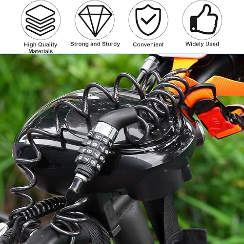 2 Pezzi Lucchetto Bici, 150 cm Catena Bici, Lucchetto Bici Combinazione, Lucchetto Casco Moto Con 4 Numeri di Parte, Catena Bicicletta Antifurto per Casco da Bici, Casco da Moto, Scooter - Ysert