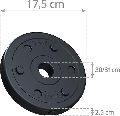 Dischi Pesi - Set di 2,5/5/10kg, in Cemento e Plastica, Ø 30/31mm, Nero - Weight Plates, Piastre Pesi, per Bilancieri e Manubri, Palestra da Casa, Allenamento - Ysert