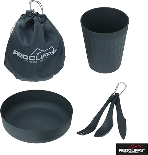 Piatto + posate + bicchiere + borsa campeggio plastica set 6 - Ysert