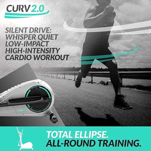 CURV 2.0 Bicicletta Ellittica da Casa | Cross Trainer | Esercizi di Step | Air Walker | Compatta | Console Digitale LCD | Bluetooth | App Smartphone | Nero e Grigio Argento - Ysert