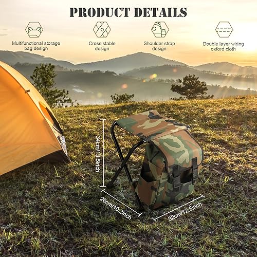 Sedia da Camping Pieghevole 100kg con Zaino Impermeabile - Sedia Portatile per Pesca, Trekking, Picnic con Design Stabile (Mimetica) - Ysert