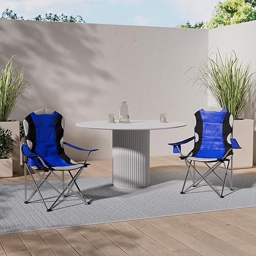 Sedia da Campeggio Pieghevole, Comoda Imbottitura, Sedia Relax con Tessuto a Rete per Ventilazione, Bracciolo con Porta Bevande Incorporato, Pratica Borsa Inclusa - Ysert