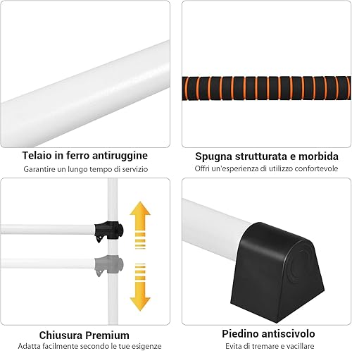 Barra Ginnastica Artistica in Metallo per Bambini, Sbarra da Danza Classica Regolabile in Altezza, con Cuscinetti Antiscivolo e Manopole, con Portata di 50 kg, 124,5 x 71 x 120 cm - Ysert