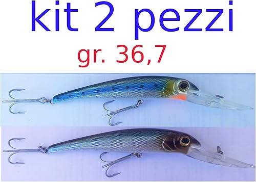 Minnow Artificiali Pesca Traina spinning mare Dentice Ricciola Lampuga Tonno Alletterato Spigola kit 2 pz. gr. 36 - Ysert
