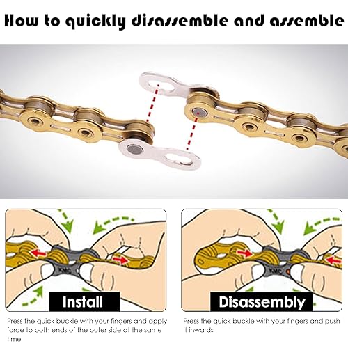 Il Set Catena Mtb Contiene 116 Maglie, Catena Bici 9 Velocità Misura 1/2'X11/128', Processo Galvanico Ricambi Bici Antiruggine, Adatto per Bici da Strada E Mountain Bike (Oro) - Ysert