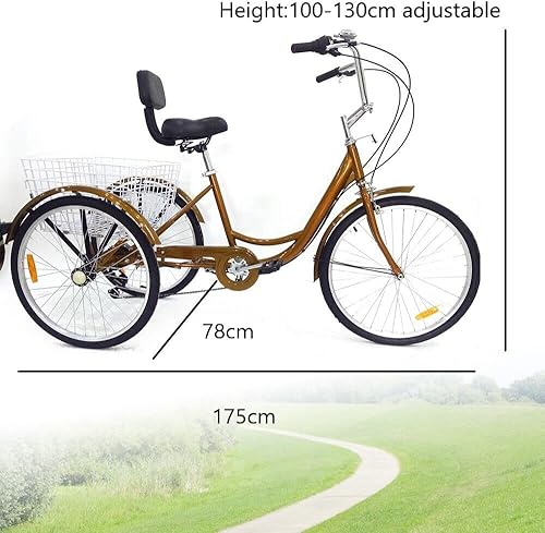 24', triciclo per adulti, 6 marce, bici cruiser a 3 ruote, con cestello grande, per attività all'aperto, shopping, tempo libero, picnic, per donne, uomini, anziani - Ysert