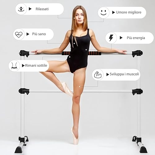 Barra Ginnastica Artistica in Metallo per Bambini, Sbarra da Danza Classica Regolabile in Altezza, con Cuscinetti Antiscivolo e Manopole, con Portata di 50 kg, 124,5 x 71 x 120 cm - Ysert