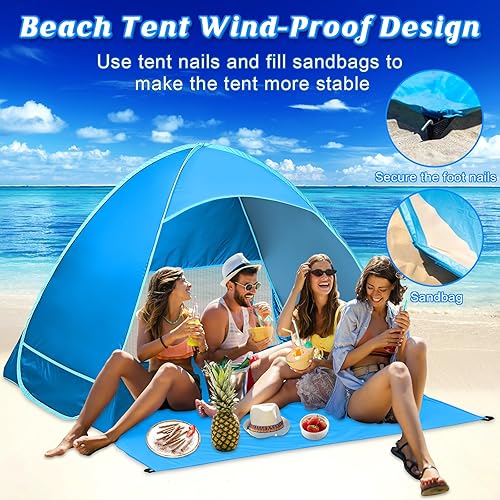 Tenda da Spiaggia Portatile, con Protezione Solare dai raggi UV UPF 50+, Tenda Spiaggia Pop-up per 2-4 Persone, Tenda da Spiaggia Antivento per Pesca Campeggio, Viaggi, Vacanza in Spiaggia - Ysert