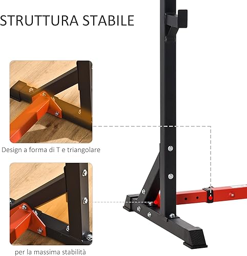 HOMCOM Supporto per Bilanciere con Altezza e Larghezza Regolabili in Acciaio, 77-122x73x121-171cm, Nero e Rosso - Ysert