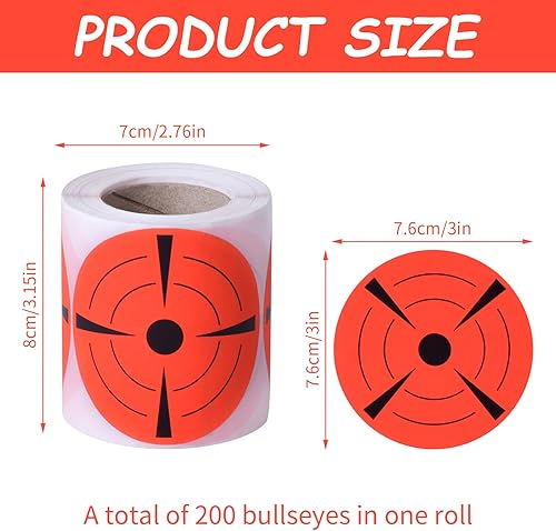 200 Pezzi 3 Pollici Bersagli di Tiro Reattivi Bersaglio Autoadesivo Target Pasters Adesivi per Bersagli Rotonda Rotolo di Bersaglio Bersagli Reattivi per Addestramento al Tiro (Rosso) - Ysert