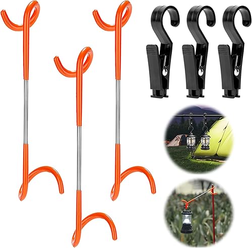 Set di 6 ganci da campeggio, 3 porta lanterne con 3 mollette per asciugamani da appendere, gancio per asciugamani da campeggio, lampada per appendere il bollitore, sacchi per la spazzatura - Ysert